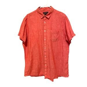 Marc Anthony Red Linen Short Sleeve Button Down Shirt Collared Solid Cotton XXL